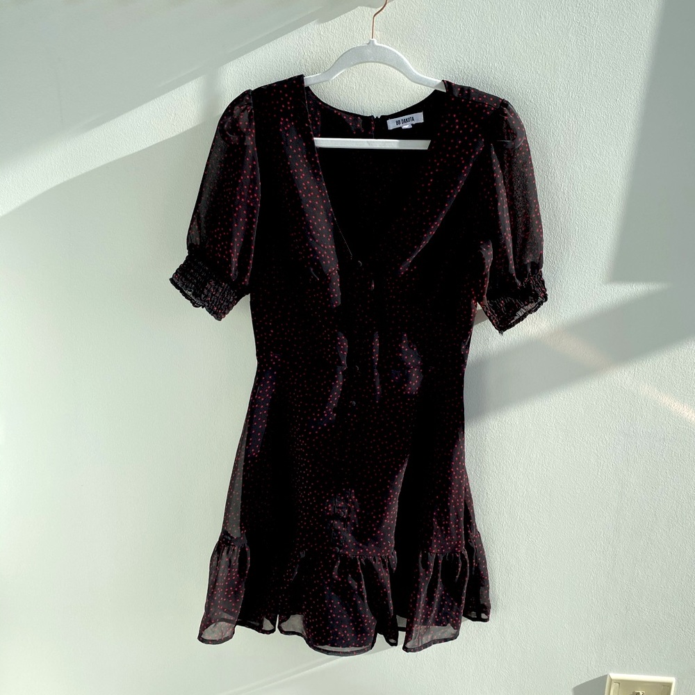 Cute Red Polka Dotted Black Dress - 6